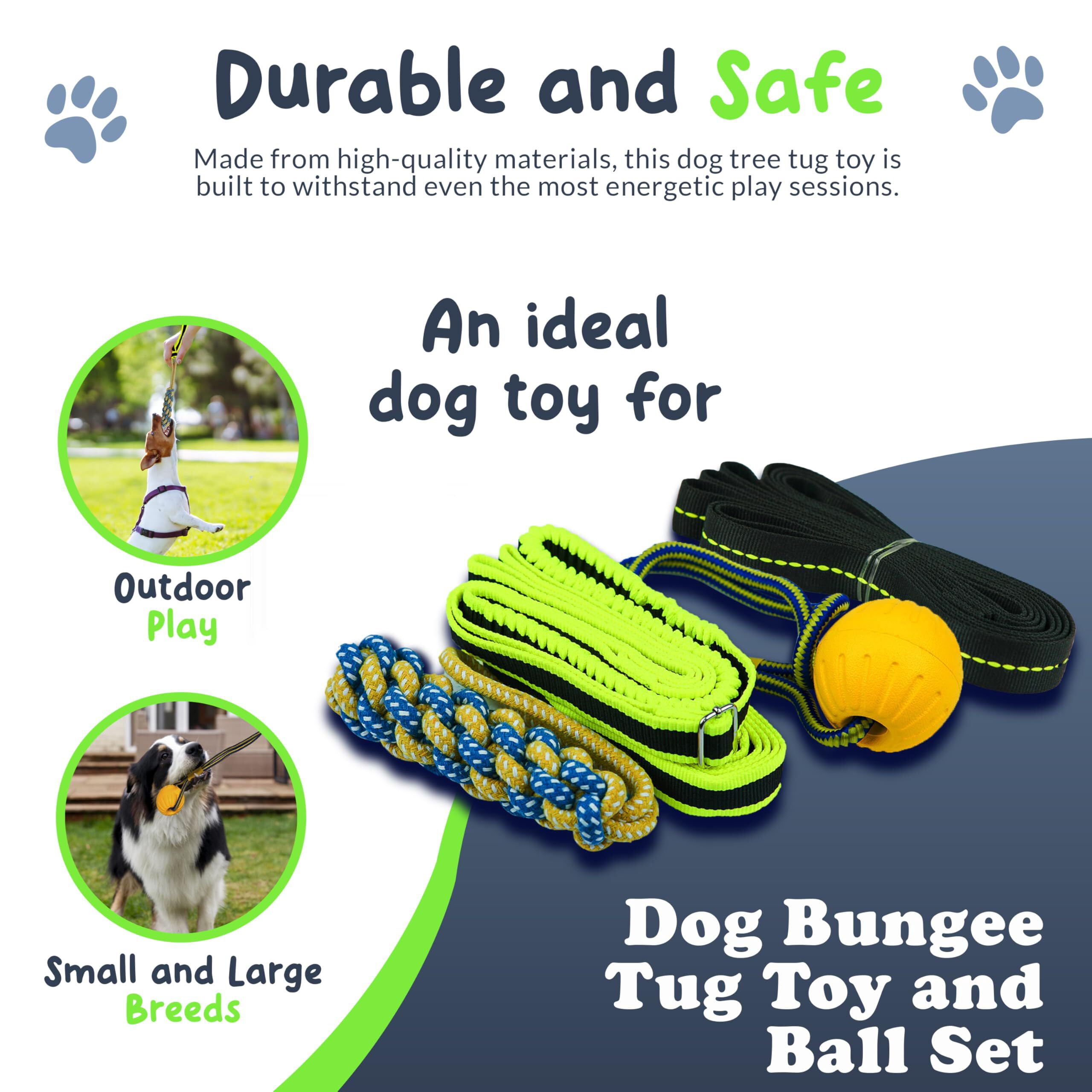 Petite Paws Tree Rope Toy for Dogs — Bungee Tug War Toy for Outdoor Exercise & Play