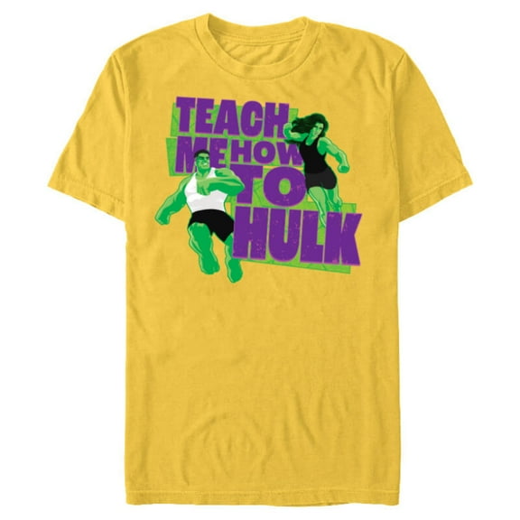 Marvel Studios She-Hulk & Hulk Teach Me How to Hulk Disney - Short Sleeve Blended T-Shirt for Adults - Customized-Yellow
