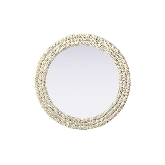Elegant Decor Round Cornhusk Mirror 30x30 in Linen White