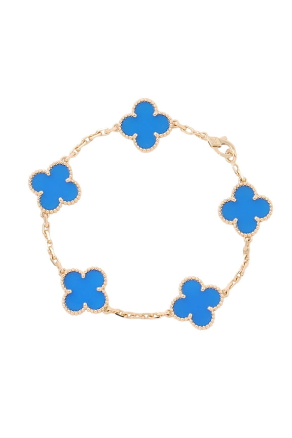 Pre-Owned Van Cleef & Arpels Alhambra Bracelet, 5 Motifs, Blue Agate, 18K Yellow Gold...