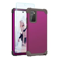 Samsung Note20 Case with Tempered Glass Screen Protector , Dteck Heavy Dual Layer Full Protection Rugged Shockproof Case Hard PC Protective Back Cover For Samsung Galaxy Note 20 5G, Purple