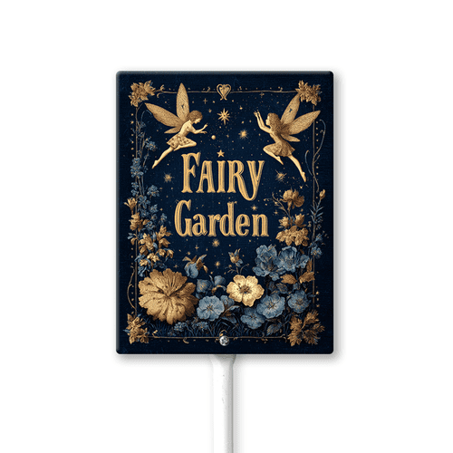 Eveokoki Fairy Garden Yard Signs with Metal Stakes Aluminum Sign for House/Front Door Outdoor Decoration,Weather Resistant 4.6x6 Inch