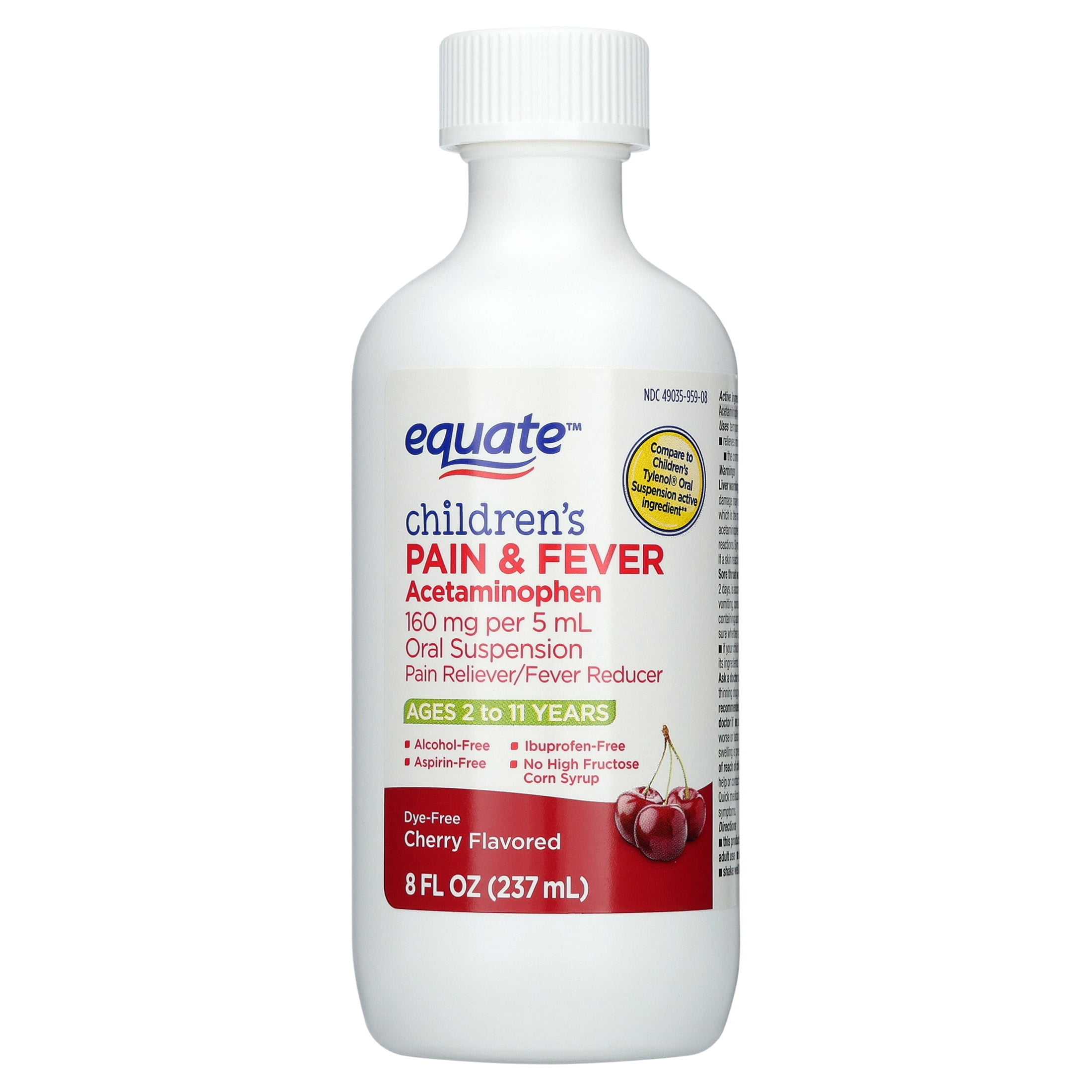 Equate Children's Pain Reliever/Fever Reducer Acetaminophen Oral Suspension, Cherry Flavor, 160 mg, 8 fl oz