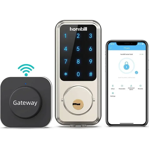 Wi-Fi & Bluetooth Smart Lock, Keyless Entry Smart Front Lock, Touch Screen Keypads, App Control, Auto Lock, Compatible with Amazon Alexa, Remotely Control (Included G2 Gateway)