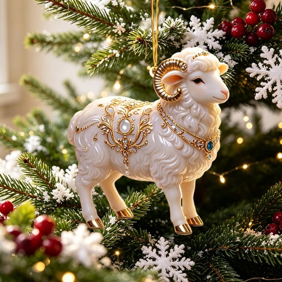 Lilgiuy Sheep Christmas Hanging Ornament, Acrylic Sheep Christmas Decoration for Tree, Wreath, Window, Car Mirror, 3.15"