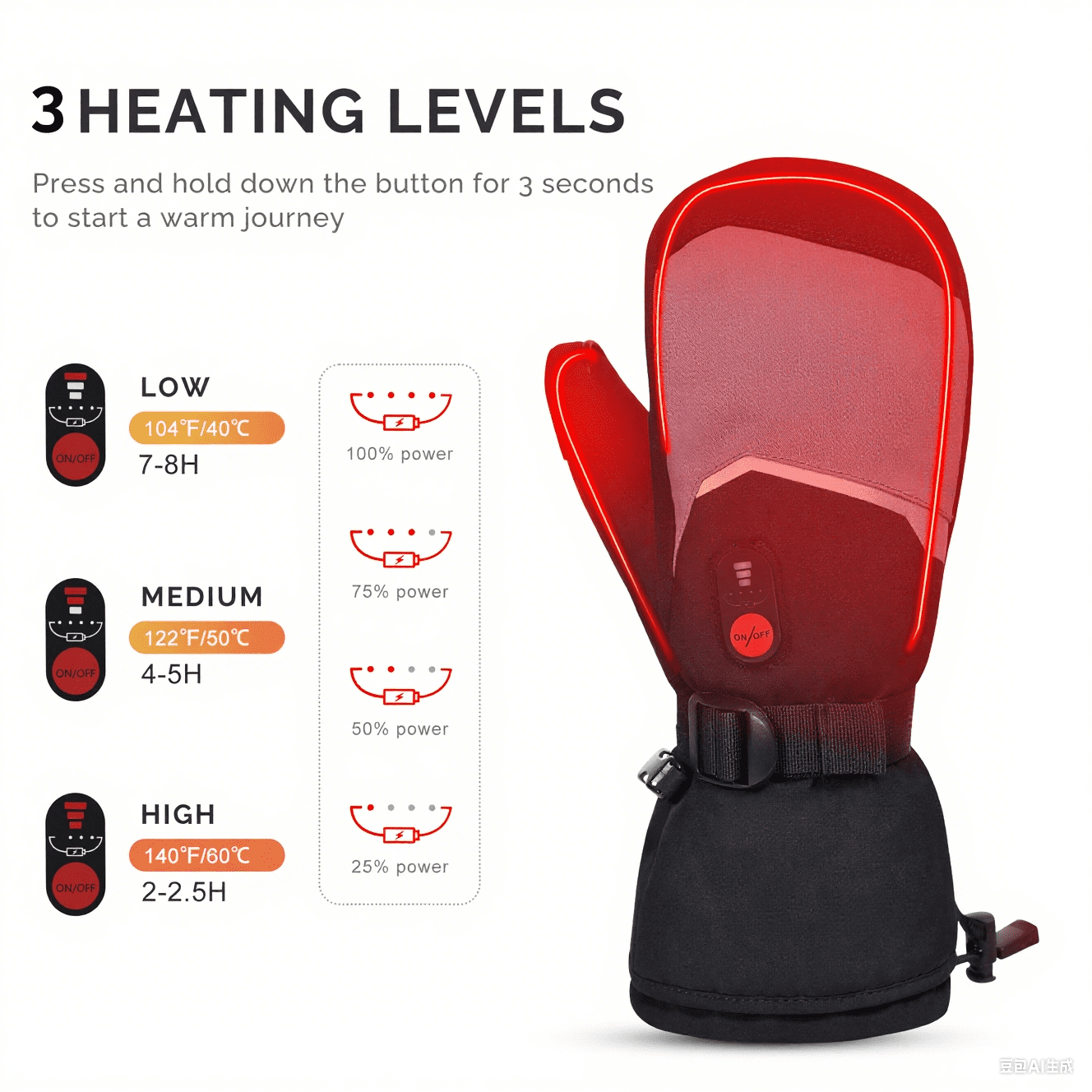 SNOW DEER Heated Mittens Gloves for Women Men 7.4V 2200MAH Electric Rechargeable Waterproof Ski Gloves for Winter Work Skiing Snowboarding Hiking Fishing Camping