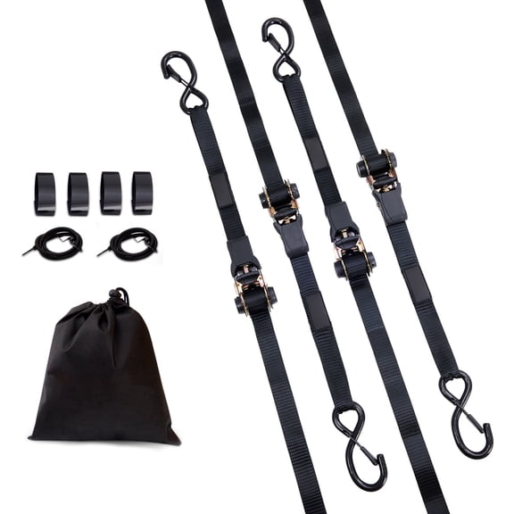 NOBRAND Ratchet Tie Down Straps 2200 lb Max Break Strength Padded Handles 4 Pack 1 Inch x 15 Feet