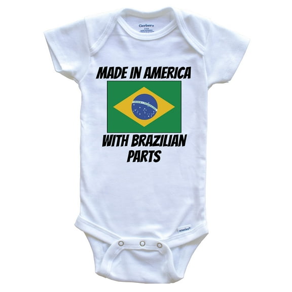 Made In America With Brazilian Parts Brazil Flag Funny Baby Bodysuit - Cute One Piece Baby Bodysuit, 0-3 Months White