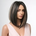 thumbnail image 3 of BERON Black Blonde Short Wigs Straight Bob Hair Wigs for Women Mixed Color Middle Part Synthetic Wigs Daily Party Use, 3 of 5
