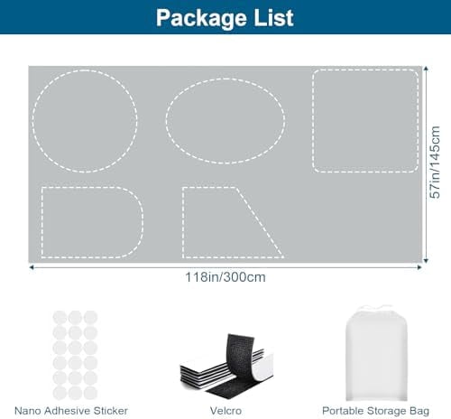100% Blackout Curtains for Bedroom, Portable DIY Window Blinds, No Drill Window Shades & Blackout Blinds with Stickers & Tabs for Travel, Dorm Room, Media Room (Grey, 118" x 57")