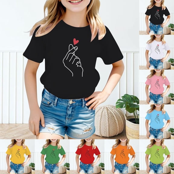SOFTCCLO Girls T Shirts Short Sleeve Crewneck Graphic Tees Stylish Print Casual Undershirt Comfortable Kids T Shirts Size 3-4Y