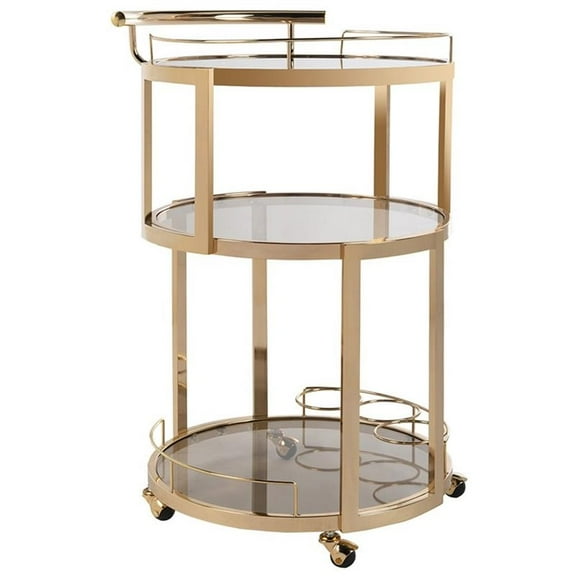 Pemberly Row Contemporary 3 Tier Glass Bar Cart in Gold Finish
