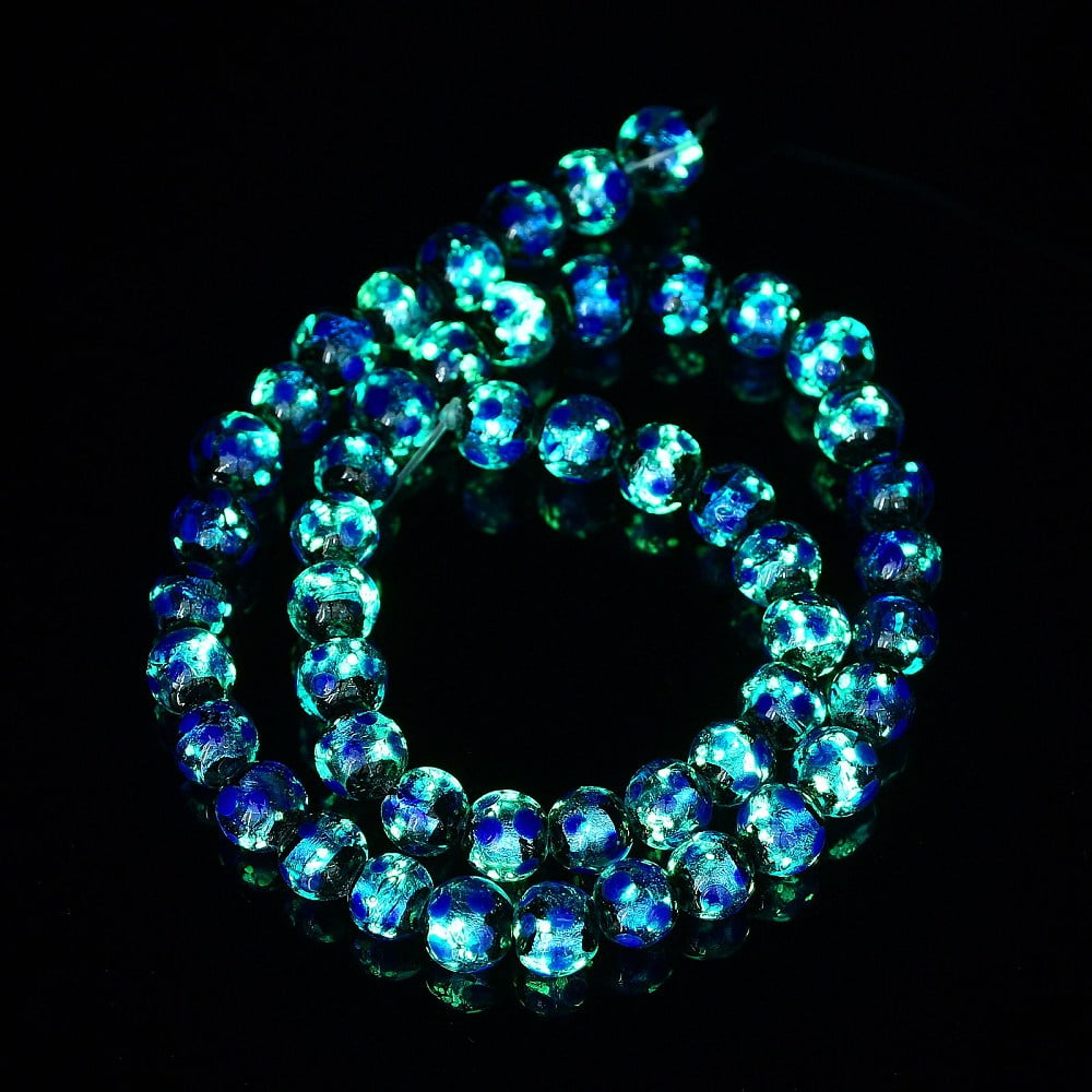 50pc Glow in the Dark Luminous Style Handmade Silver Foil Glass Round Beads Blue 8mm Hole: 1mm