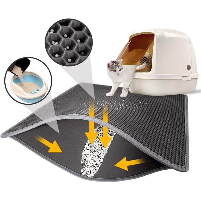 Estera para residuos de gato, estera para residuos de gato, doble capa, estera para residuos de panal, diseño de agujero grande, Material EVA impermeable, fondo de tela Oxford 30