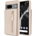 thumbnail image 3 of for Google Pixel 7 Case with Card Holder for Women, for Google Pixel 7 Phone Case Wallet with Credit Card with Ring Kickstand Zipper Shockproof Slim Stand Case - Warm White, 3 of 13
