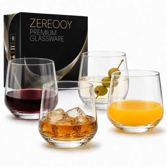 Stemless Wine Glasses Set of 4, 14oz,Crystal Clear Red White Wine Glasses for Daily Use, Glasses Drinking Set, Ideal Gifts for Him Her for Birthday, Wedding, Christmas, Anniversary,Parties