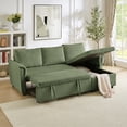 thumbnail image 4 of L-Shaped Modular Loveseat Sofa with Chaise Lounge, Pull-Out Sleeper Bed, Reclining Backrest and Storage Chaise, Tufted Corduroy Upholstered Convertible Sectional Couch for Living Room, Green, 4 of 7