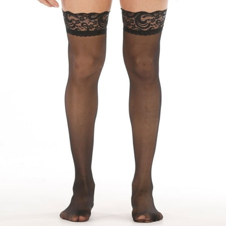 Yuhangmm Men s Lace Stockings Sexy Legs Long Tube Transparent High Thigh Stocking Rhinestone Stockings for Women Lingerie