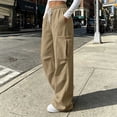 thumbnail image 5 of WIZUTIZ Women's Solid Color Wide Leg Jogger Pants High Rise Elastic Drawstring Waist Side Pockets Long Length Casual Trousers Comfy Soft Stretchy Everyday, 5 of 8