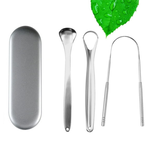 Cribun Tongue Scraper (3 Pack), Stainless Steel Metal Tongue Scraper Cleaners with Travel Handy Case for Healthy Oral Care, Help Fight Bad Breath, 100% BPA Free Metal Tongue Scrapers for Adults