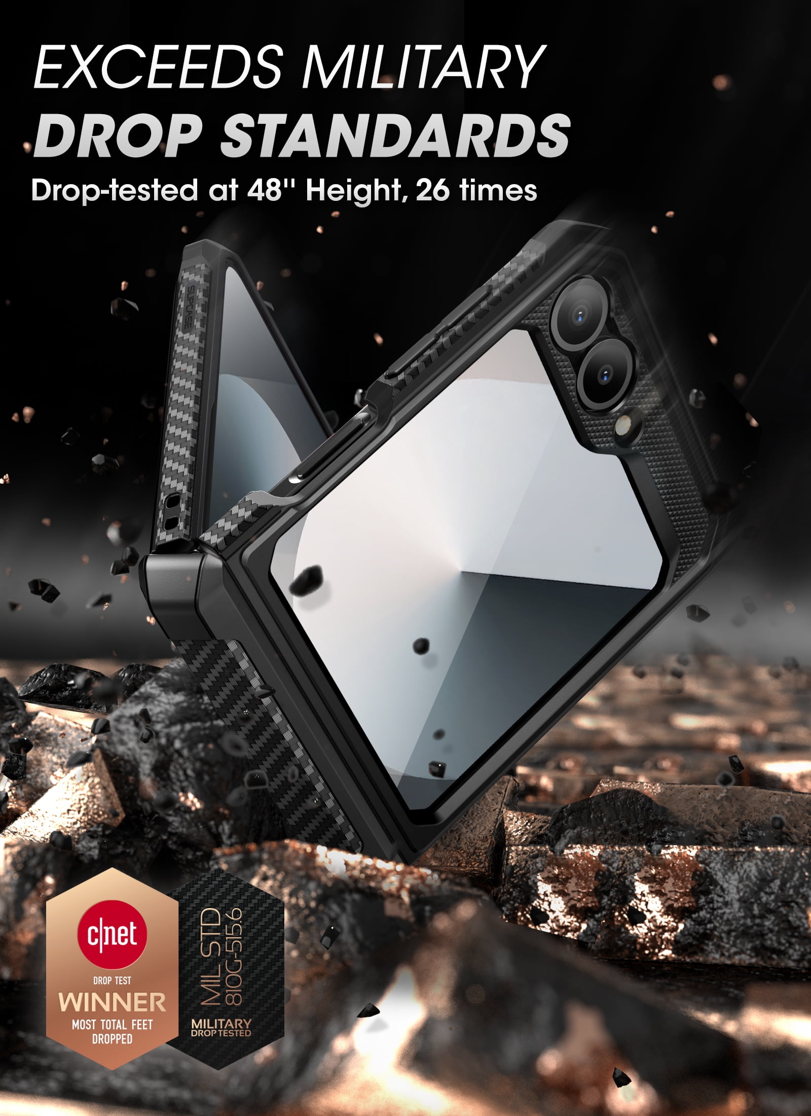 SUPCASE for Samsung Galaxy Z Flip 6 Case with Stand & Belt-Clip (Unicorn Beetle Pro), [Hinge Protection] [Front Screen Protector] Full Body Rugged Protective Phone Case for Galaxy Z Flip 6/5, Black