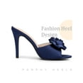 thumbnail image 3 of BLISSFUL STEP Flower Open Toe Slip on Stiletto Heel Slide Sandals for Women Dark Blue 8, 3 of 6