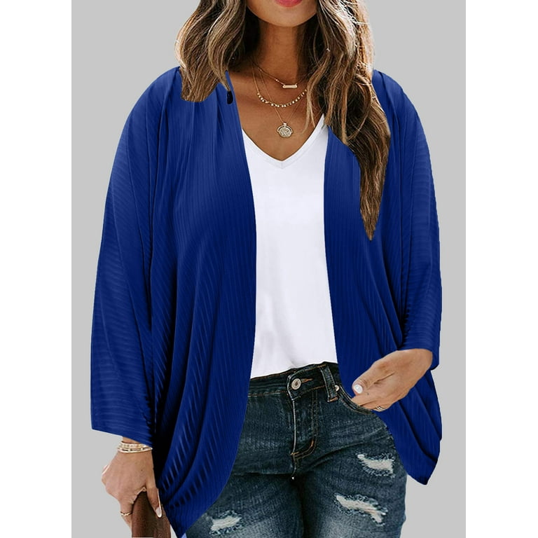Eytino Womens Plus Size Cardigans Lightweight Open Front Cardigans Soft Long Sleeve Cardigan 5X Blue