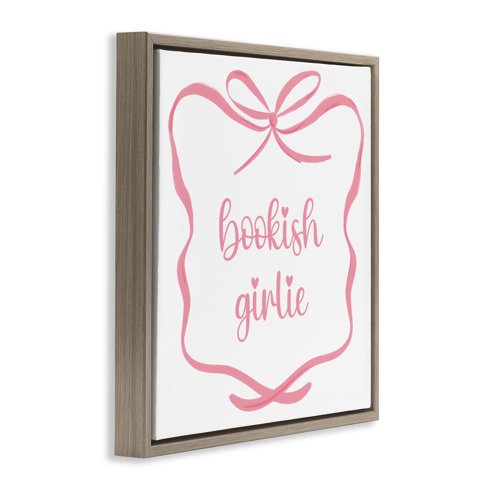 Stupell Industries Bookish Girlie with Bow Brown Framed Floater Canvas Wall Art, design by Lucille Price