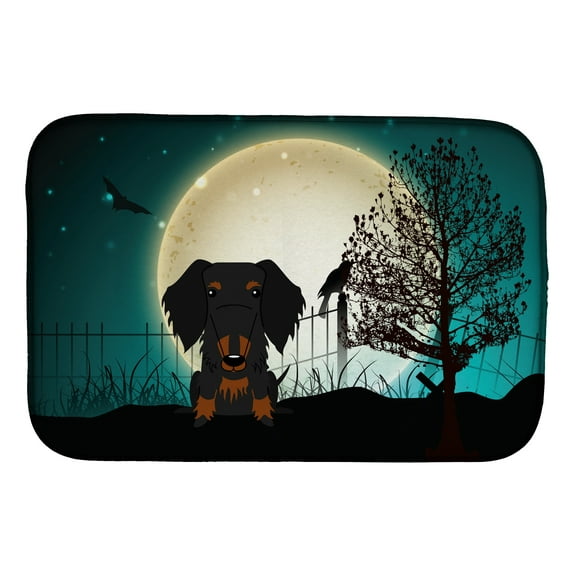Halloween Scary Wire Haired Dachshund Black Tan Dish Drying Mat
