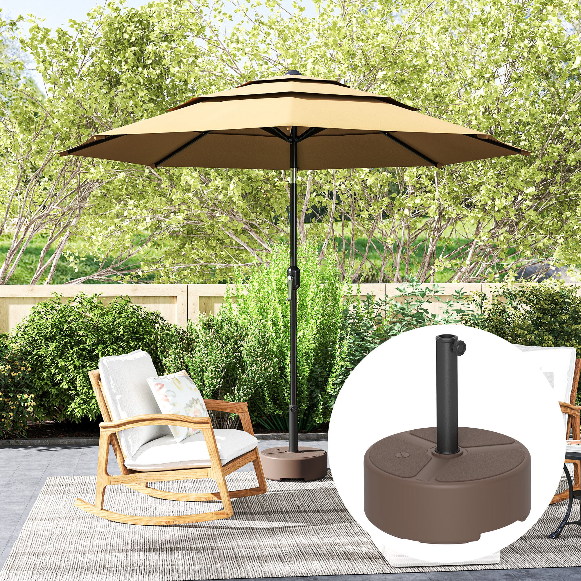Outsunny Patio Umbrella Base Holder, Outdoor Umbrella Stand Base, Filled Up to 44lbs with Stand or 40lbs with Water for Garden, Poolside, Brown