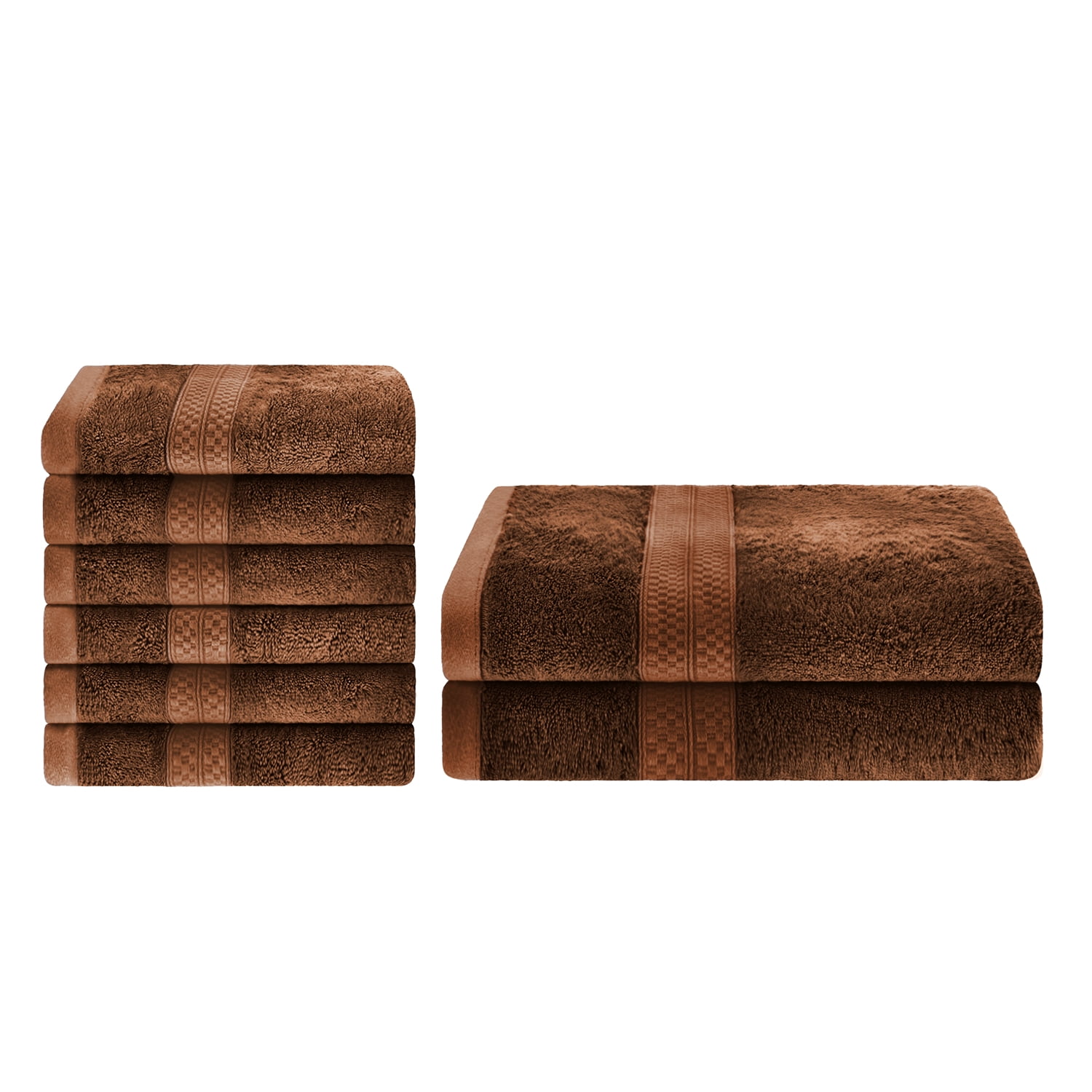 Superior 2 Piece Bath and 6 Piece Hand Towel Set, Rayon From Bamboo and Cotton, Cocoa