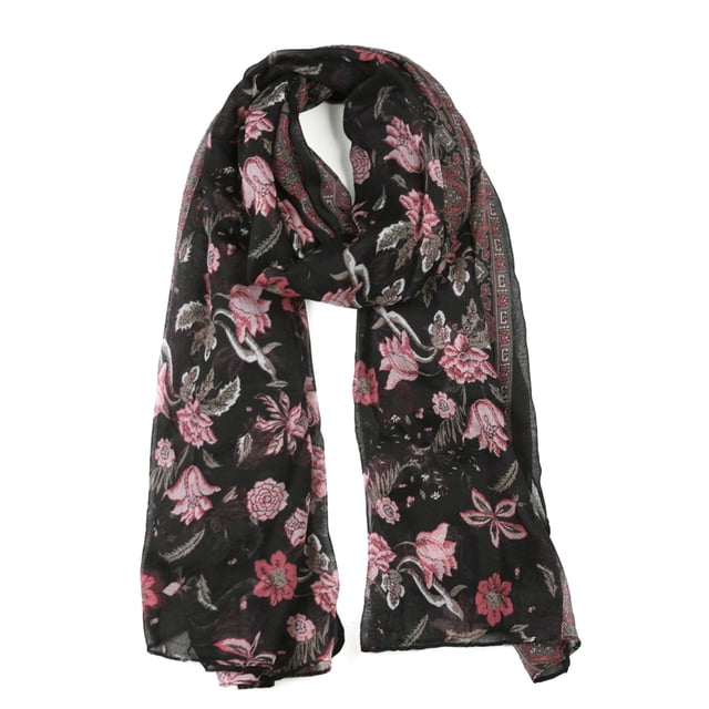 Bufandas De Poliéster Playa Grande Mantón Envolturas Estilo Vintage Para Mujeres Negro 71"x35.5"