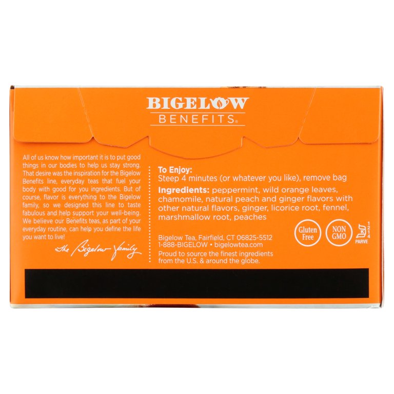 Bigelow Benefits Caffeine Free Ginger & Peach Herbal Tea Bags, 18