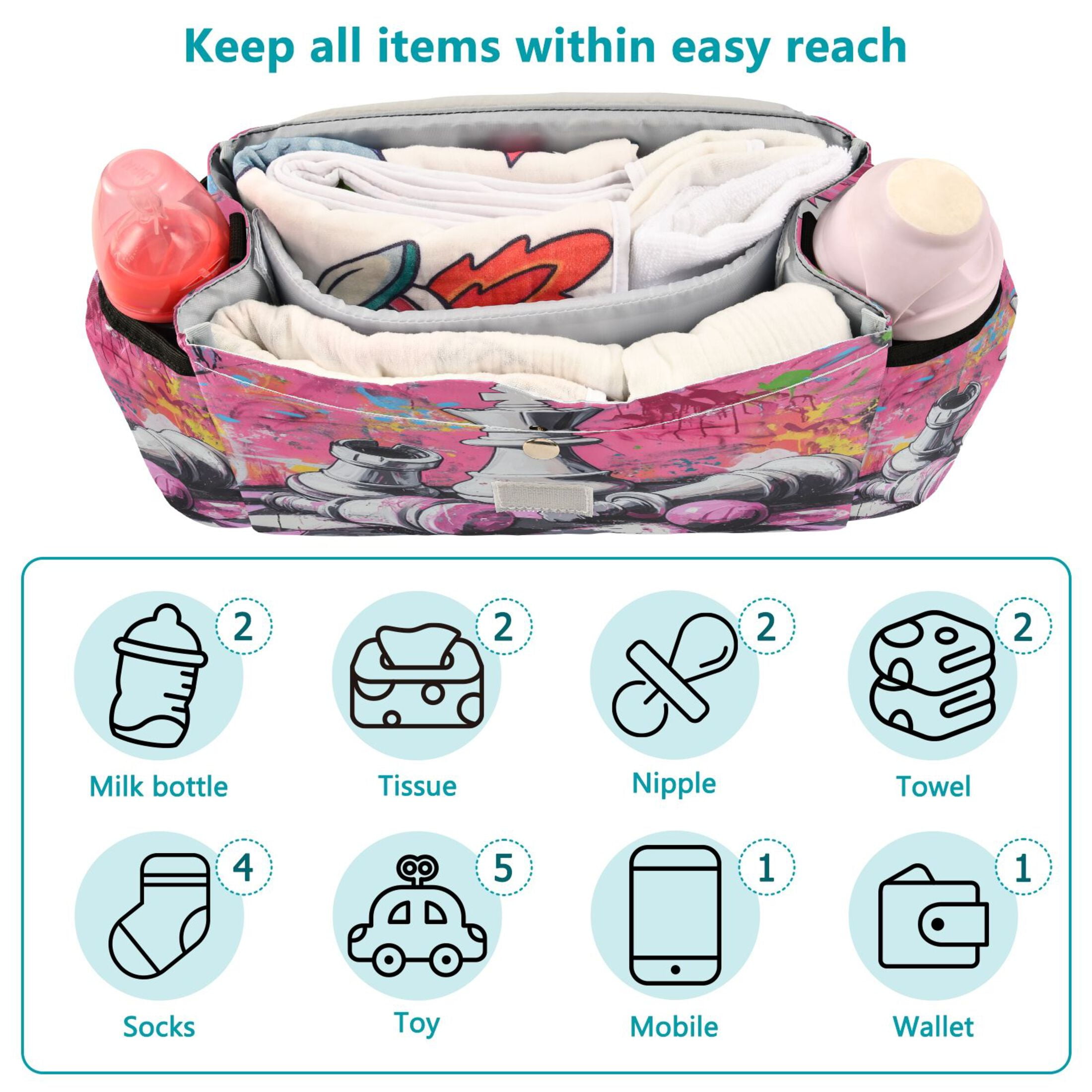 DIXRUYEE Stroller Organizer Chess Pieces in Chaos Printed