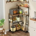 thumbnail image 5 of L-Shaped Bakers Rack with Storage, 4 Tiers Microwave Stand with Shelves & 9 Hooks, Small Coffee Bar for Corner, Freestanding Kitchen Appliance Organizer for Spices, Pots, Rustic Brown, 5 of 9