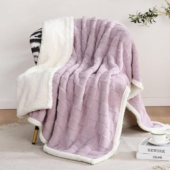 Gracelife Sherpa Throw Blanket Fleece Blanket, Soft Fluffy Blanket for Couch 60”*80”, Large Thick Blanket for All Season Use, Purple