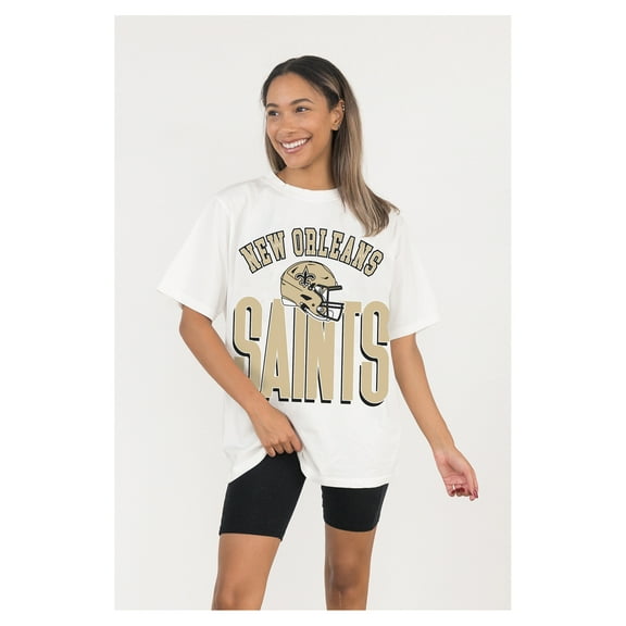 Women's Gameday Couture  White New Orleans Saints Oversized Classic Fierce Focus T-Shirt