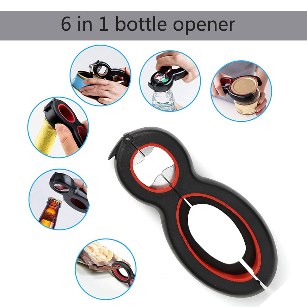 6-in-1 Bottle Can Opener Multi Purpose Screw Cap All in One Jar Gripper Can Wine  Beer Lid Twist Off Claw Remove Stubborn Lids 
