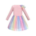 thumbnail image 2 of Girls Dress Tulle Skirt Pink Rainbow Unicorn Star Cotton Long Sleeve 5 Years, 2 of 6