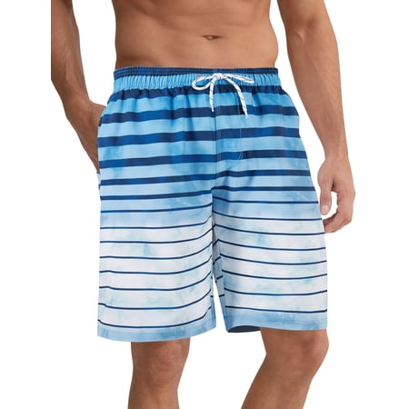 APTRO Mens Swim Trunks Mesh Liner Swimming Shorts Board Shorts Quick Dry Summer Beach Shorts Stripe Blue02 MK302 4XL