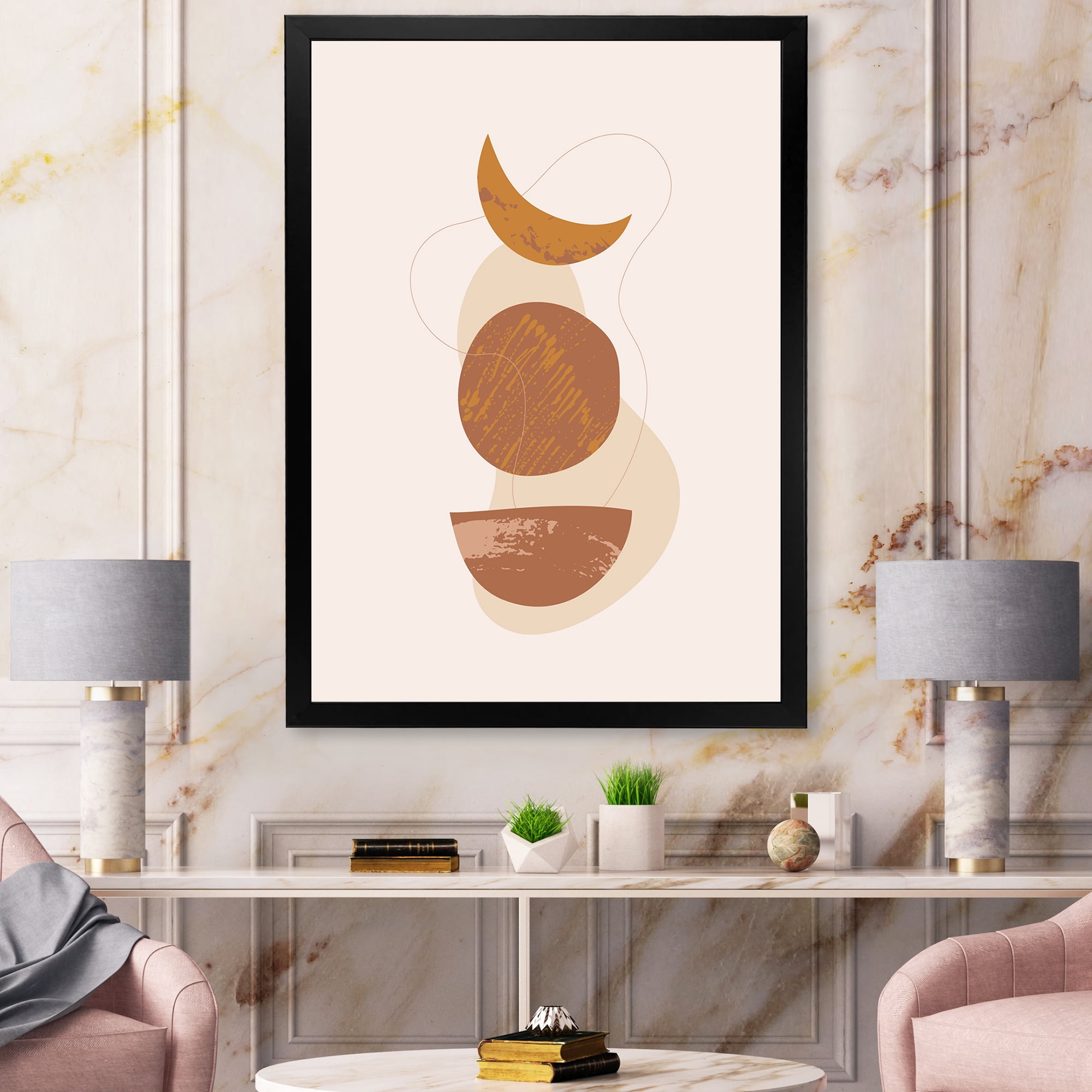 Designart 'Sun and Moon Shapes In Retro Terracotta Tones IV' Modern Framed Art Print