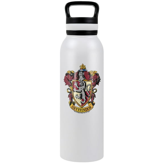 Harry Potter Official Gryffindor Crest 24 oz Insulated Canteen Water Bottle, Leak Resistant, Vacuum Insulated Stainless Steel with Loop Cap, White