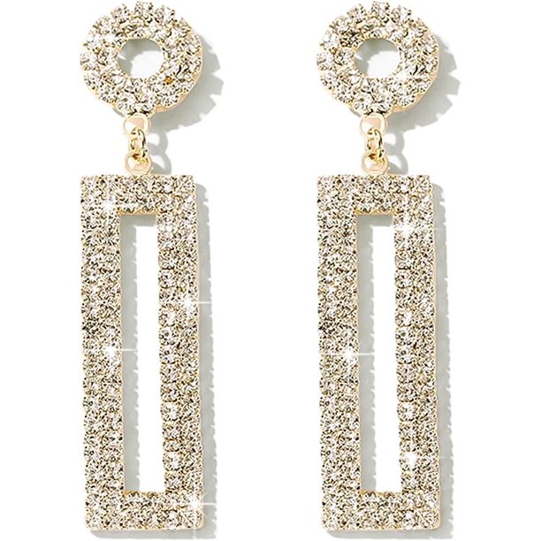 Pendientes largos con circonita cúbica rectangular geométrica y diamantes de imitación para mujer, hipoalergénicos