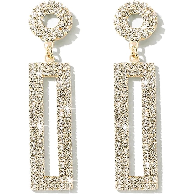 Pendientes largos con circonita cúbica rectangular geométrica y diamantes de imitación para mujer, hipoalergénicos