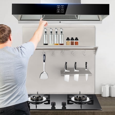 Modern Wall-mounted Rectangular Silver Stainless Steel Splash Plate Range Hood for Homes, Restaurants