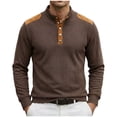 thumbnail image 2 of Ceisia Men's Loose Fit Long Sleeve Henley Shirts with Waffle Knit and Shoulder Color Block Patchwork, Stretch Blend Stand Collar Casual Tops Gifts, 2 of 5