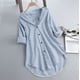 thumbnail image 4 of Gibobby Camisa&nbsp;Moda Mujer Blusa de manga larga a rayas con botones largos para mujer, cuello vuelto, blusa holgada para mujer（Aqua， XXXXXL), 4 of 4