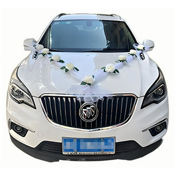 Ipopu Wedding Car Decoration Set - Front Flowers, Gauze, Artificial Silk Roses & Accessories for Main Wedding Car