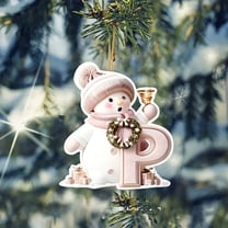 Taicans Personalized Initial A-Z Pink Snowman Christmas Ornament - Handmade Acrylic 2D Tree Decoration,2.5" Tall,Winter Wonderland Holiday Gift for 2025,Perfect for Tree/Mantle/Wreath