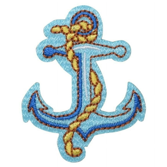 Nautical Anchor - Two-tone Blue/Yellow Rope - Iron on Embroidered Patch Applique